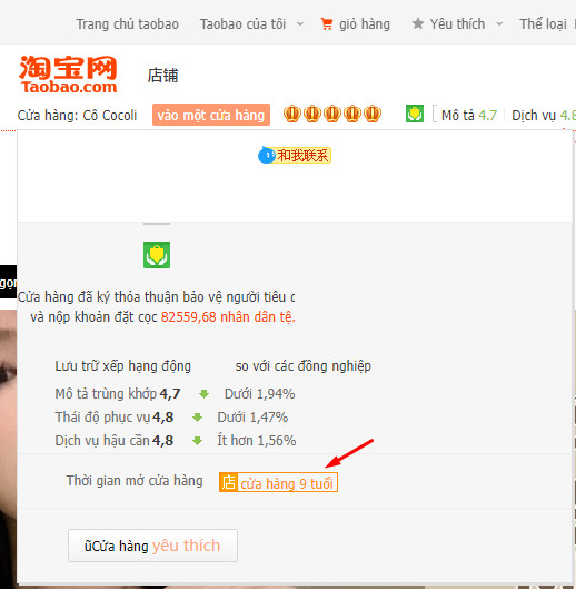 Đánh giá shop Taobao uy tín bằng thời gian hoạt động