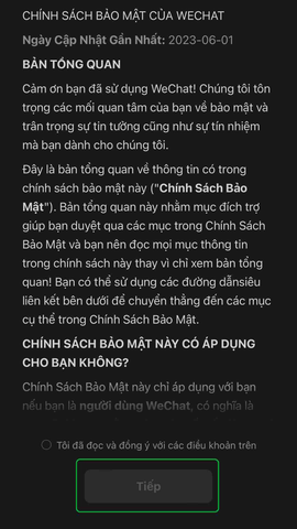 Chấp nhận thông tin điều khoản Wechat