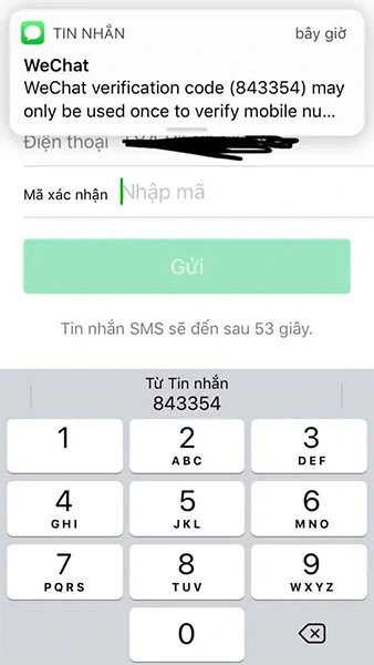 Xác minh số điện thoại wechat